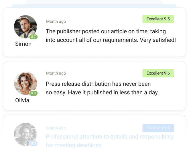 Advertiser testimonials in Collaborator – praise for fast article posting and smooth press release distribution
