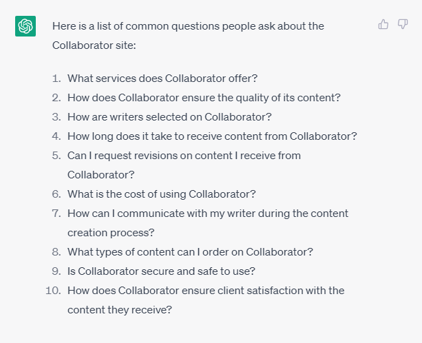 Prompt ChatGPT to provide common question on a specific topic